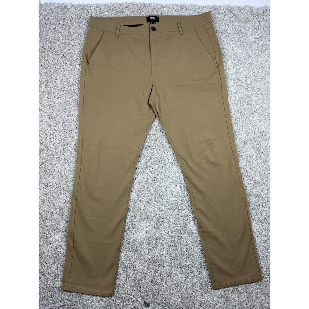 PAIGE Mens Dress Pants Size 38 Khaki Stretch Flat Front Casual Chino